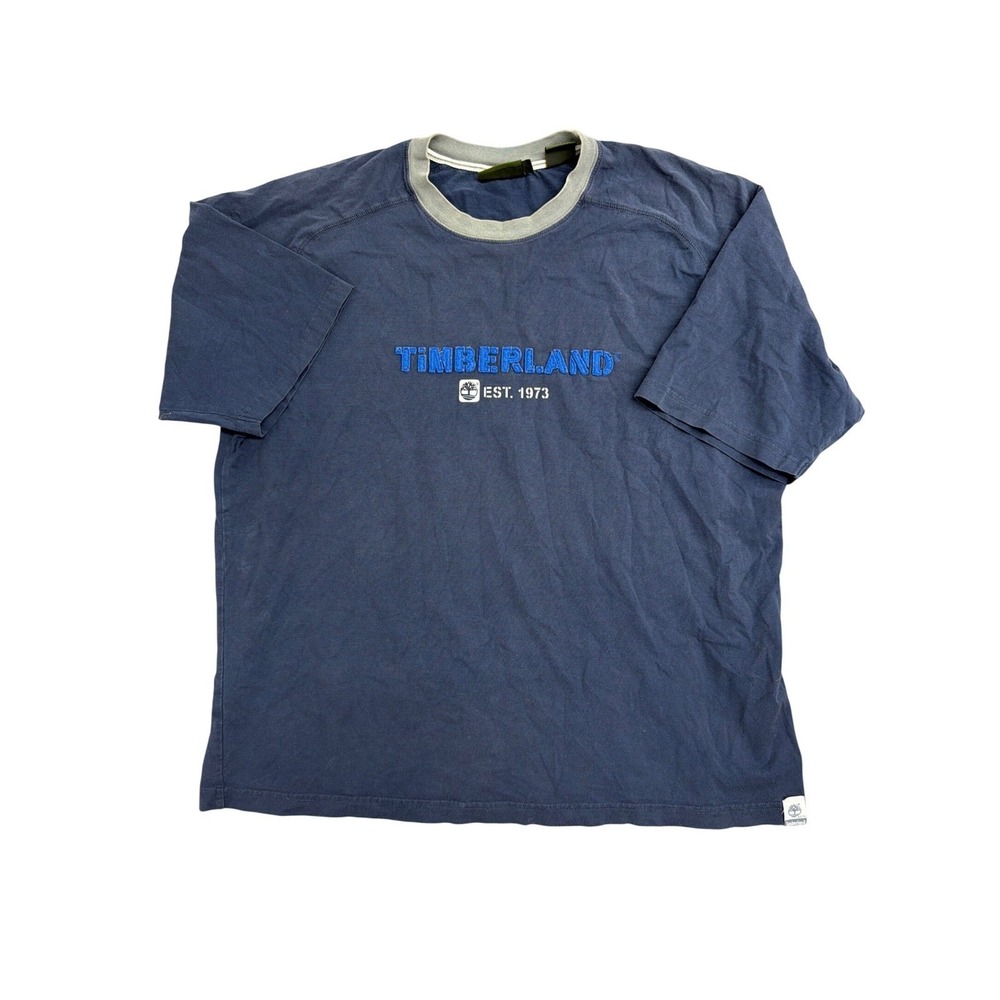 Timberland Mens XXL Navy Blue Ringer T-Shirt Short Sleeve Embroidered Logo 1973
